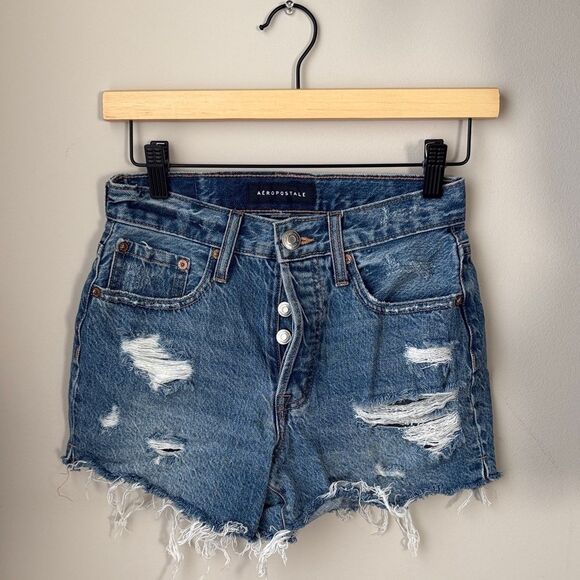 Aeropostale Pants - Aeropostale Blue Distressed Jean Shorts High-Waisted 90s High Rise Cut Off